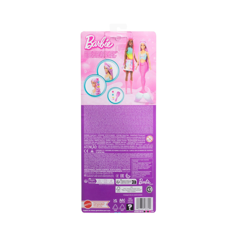Barbie Mermaid Doll with 7-Inch-Long Pink Fantasy Hair & Colorful Accessories HRR01