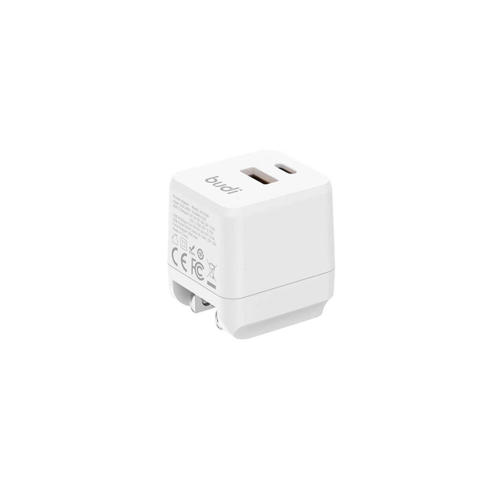 Dual-Port High-Speed Charging. Enjoy rapid power delivery with dual ports offering up to 35W total output for efficient charging. Quick Boost for iPhone. Charge your iPhone 8 or newer from 0% to 50% in just 30 minutes for fast top-ups on the go. Global Plug Versatility. Includes US, UK, EU, and AU plug optionsโplus a foldable US plug that rotates 90ยฐ for compact storage. Compact GaN Power for Travel. Powered by high-efficiency GaN technology, this charger delivers fast charging in a sleek, travel-friendly design. Universal Device Compatibility. Perfect for smartphones and other devices that support USB-C Power Delivery or USB-A Quick Charge 3.0.